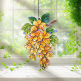 Golden Wisteria Acrylic Suncatcher, Stained Glass Style Yellow Flower Window Hanging, Botanical Nature Home Decor, Garden Lover Gift